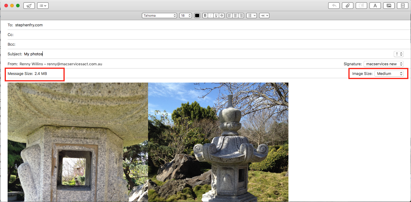 reduced email size in Photos