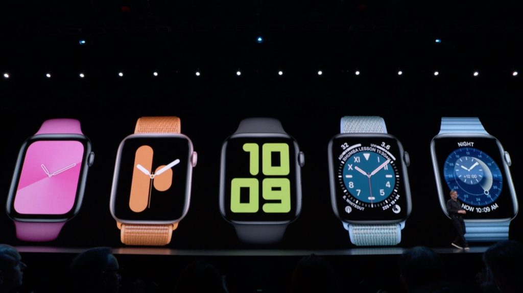 Apple watch series 5 on display in keynote