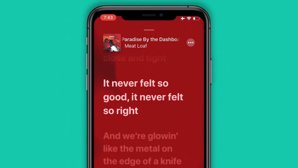 song lyrics in Apple music in ios13